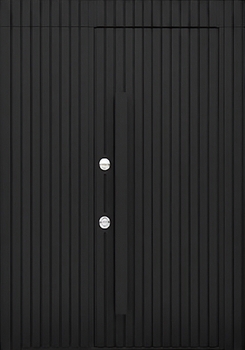 Стальная термодверь с боковым расширением, скрытыми петлями, бугельной ручкой (черный МДФ RAL с рейками)