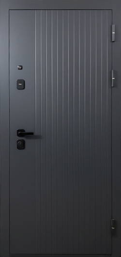 Квартирная дверь с серым полимерным окрашиванием и выдавленным рисунком Квартирная дверь с серым полимерным окрашиванием и выдавленным рисунком